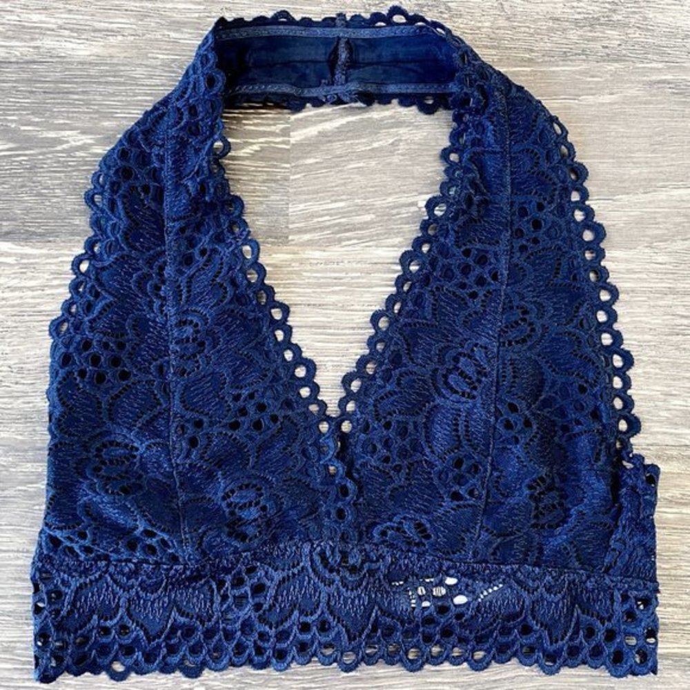 Halter Bralette- Navy Stretch Lace- Multiple Sizes - Picture 2 of 9